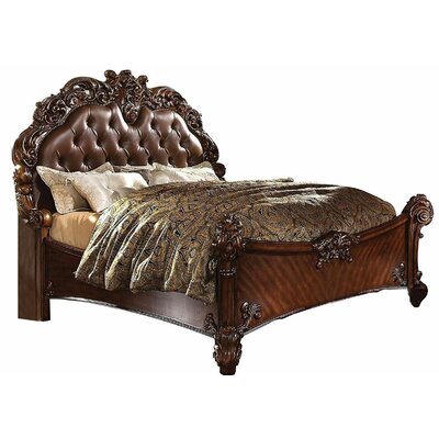 Queen Size Wooden Bed With Button Tufted Padded Headboard And Carving Details, Brown -  Benjara, BM196846