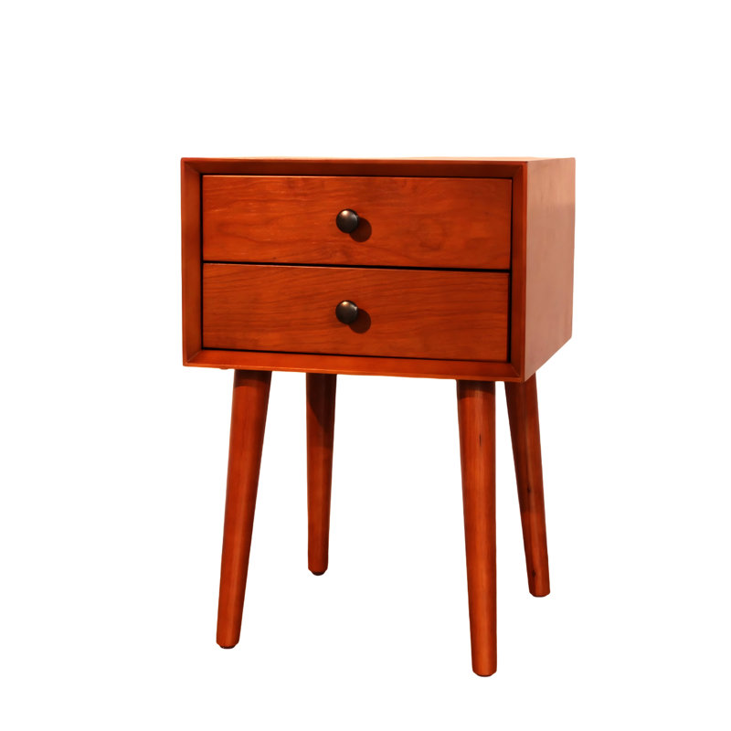 Table de chevet avec 2 tiroirs, petite table d'appoint latérale pour le rangement, couleur Seadrift, façade inclinée au design moderne et quincaillerie dorée rétro, gadgets de rangement idéaux, livres, magazines, espace à deux niveaux Easy-Glide