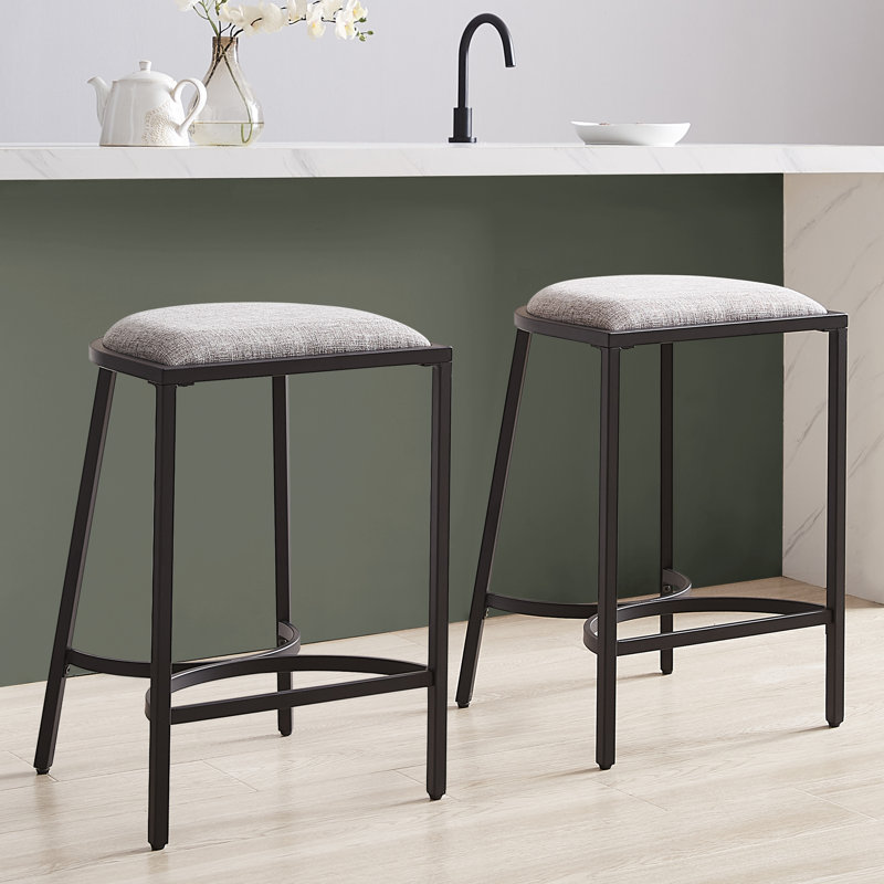 Ellery Upholstered Counter Stool with Metal Frame, Gray/Matte Black