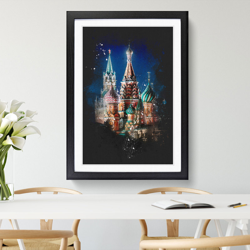 The Kremlin in Moscow Russia - Picture Frame Graphic Art Print, 87cm H x 62cm W x 2cm D, Black Framed
