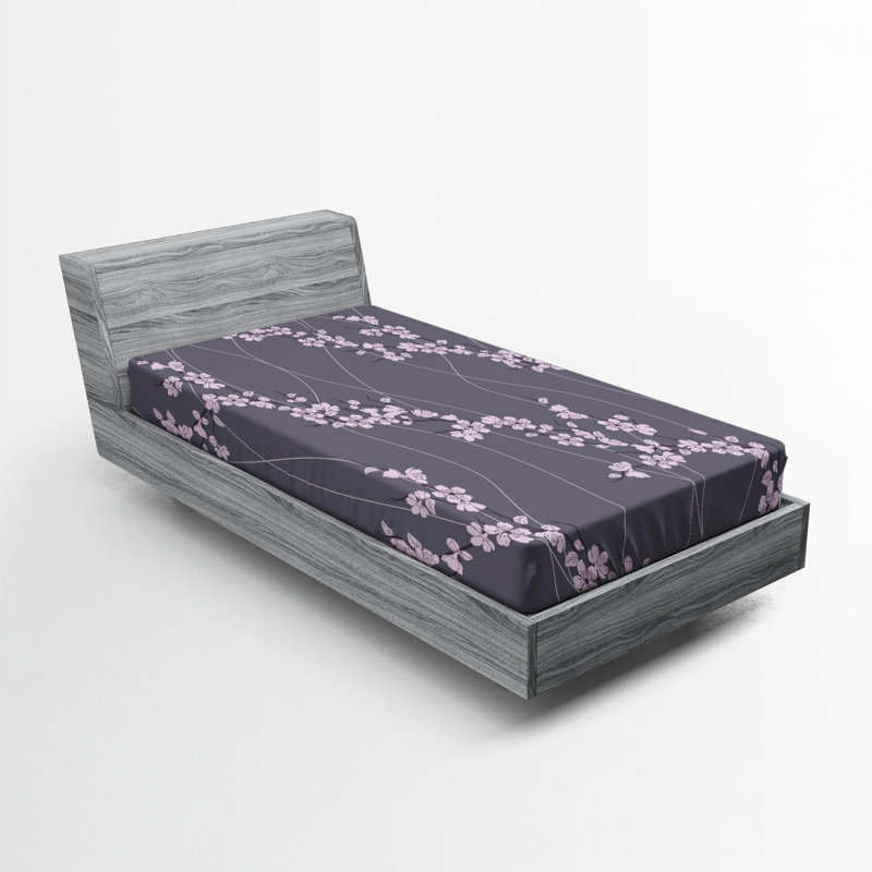 Microfiber Floral Fitted Sheet, Twin Fitted Sheet, Purple Floral 2