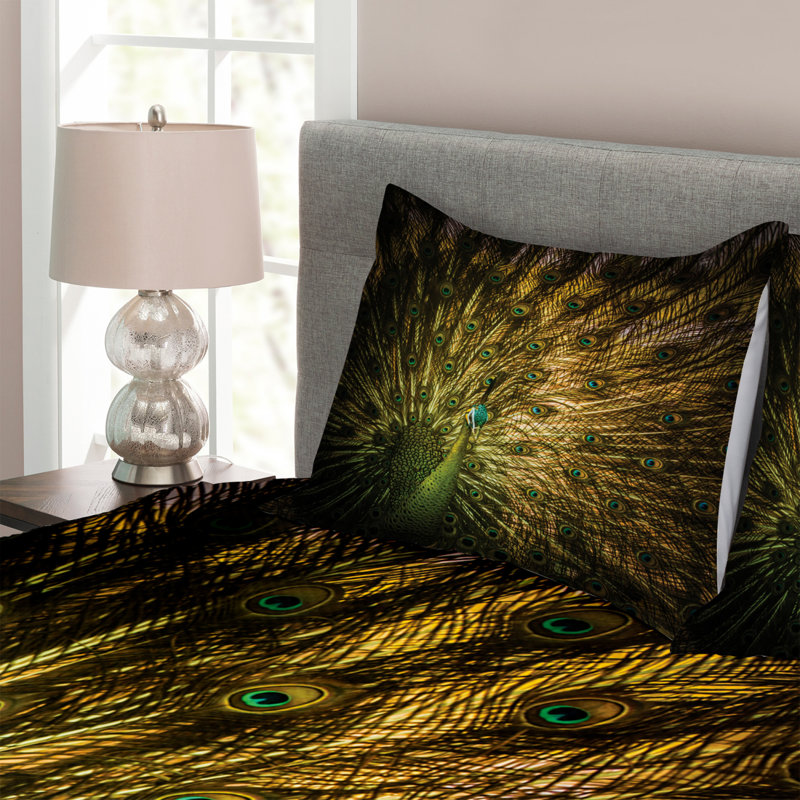 Peacock Bedspread Set with Shams, 220 x 264 cm