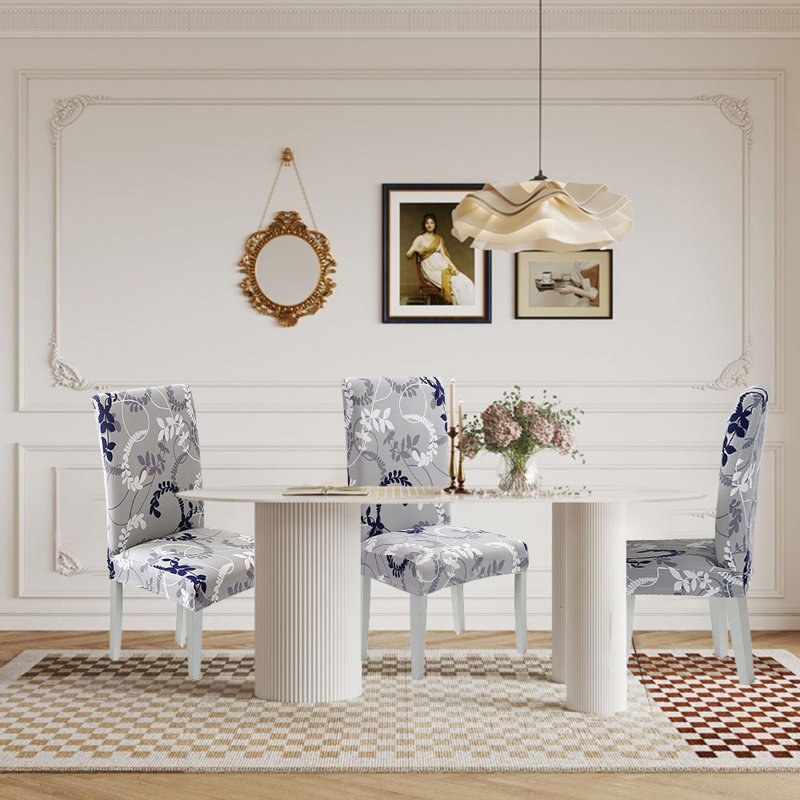 Housse pour chaise de salle à manger, Polyester gris / blanc / bleu marine