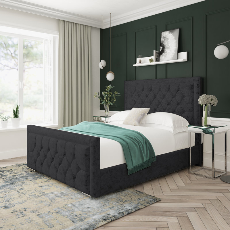 Maple Crushed Velvet Upholstered Ottoman Bed Frame, Super King (6'), Black