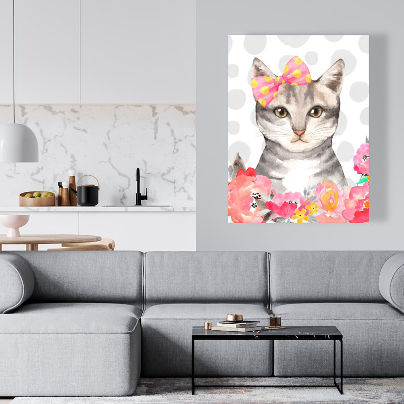 Charmant chat - Toile rose pour animaux de compagnie | Art mignon