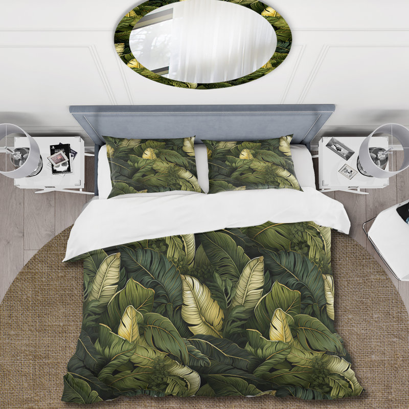 Green Banana Leaf Bliss Tropical Pattern II - Ensemble de housse de couette tropical