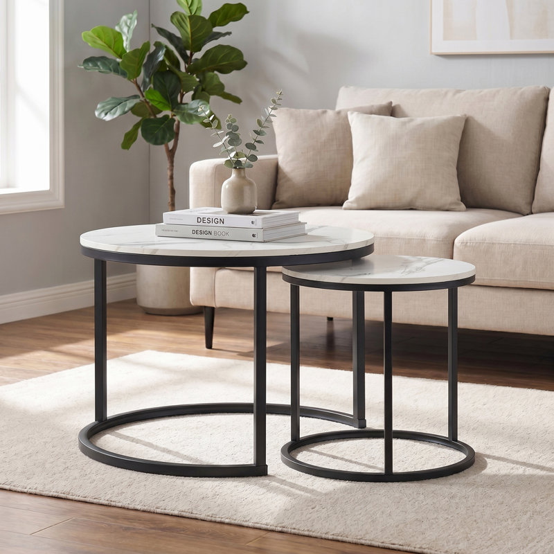 Hadee Round Nesting Coffee Table, White, Black