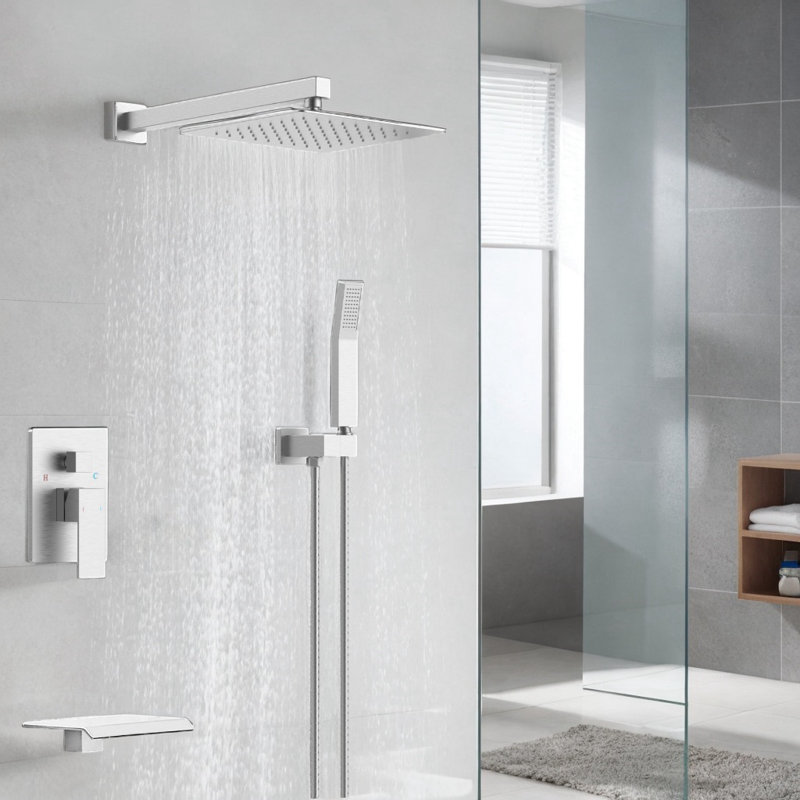 10 inch Rainfall Shower Faucet with Tub Spout High Pressure Shower Head, Brushed Nickel