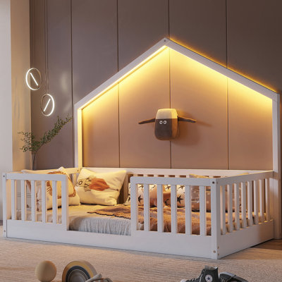 Lit simple à plancher surélevé, lit En Montessori avec éclairage pour enfants, garçons et filles