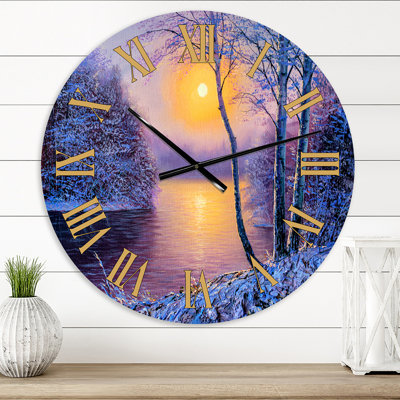 Reflet du soleil chaud sur la rivière Forest II - horloge murale