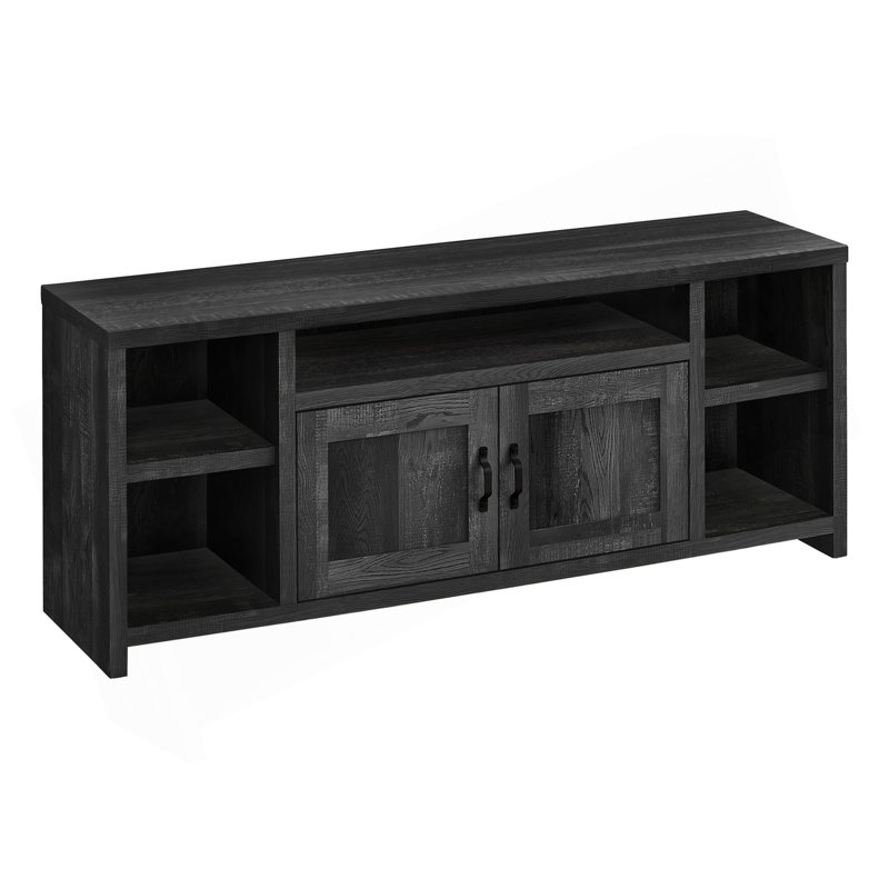 Meuble télé, console de 60 po, meuble multimédia, meuble de rangement, salon, chambre à coucher, stratifié noir, transitionnel
