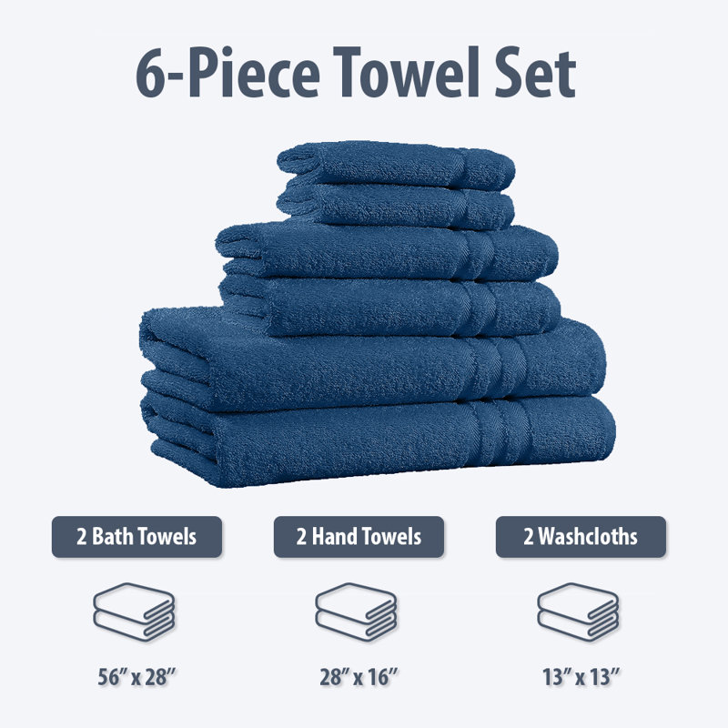 Ensemble de serviettes 6 pièces 100% coton , Marine