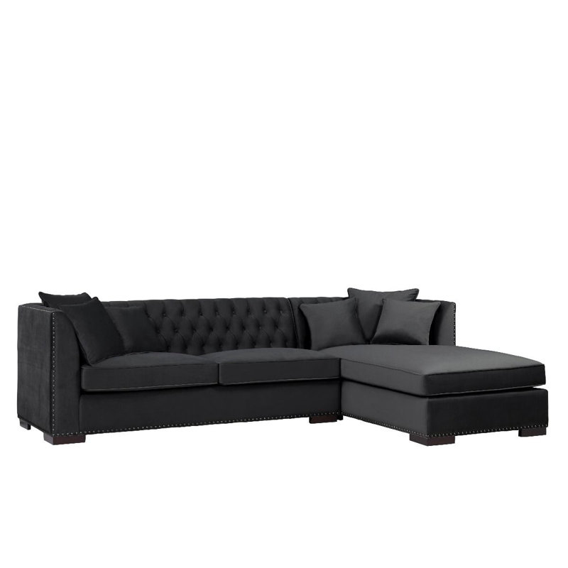 Melanie 4 Seater Velvet Corner Sofa , Right Hand Facing, Black