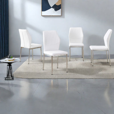 Modern Dining Chairs Set Of 4, White Pu Metal Legs For Small Kitchen