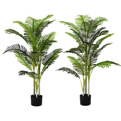 De 2 arbres artificiels de 61 po avec pot, décor insulaire insouciant, feuilles réalistes, arbre en fer flexible à 2 branches, pose, matériau à feuilles persistantes