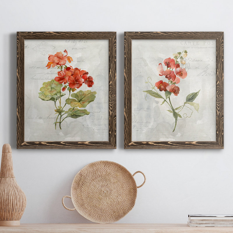 Lin, géranium, ensemble de reproductions d'art sur toile, H 43,5 po x l 31,5 po x P 1 po, Cadre noyer