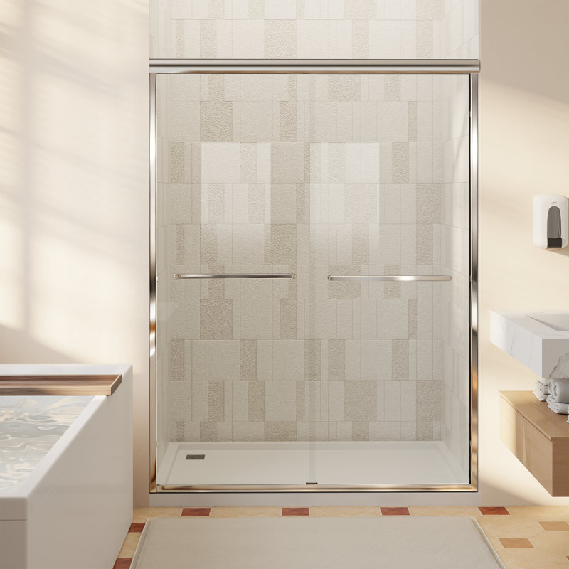 50-54" W x 70" H Double Sliding Frame Shower Door with 1/4"（6mm） Clear Tempered Glass, Chrome, Chrome, 50" - 54" W x 70'' H