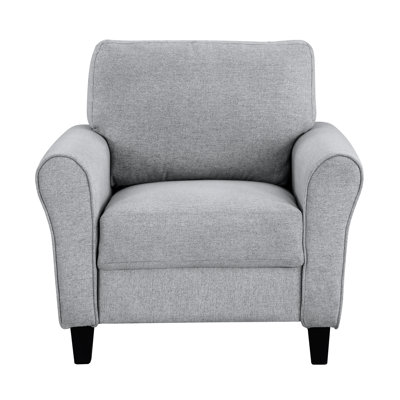 Dark Gray Textured Fabric Chair With Foam Padding And Upholstery For Living Room Seating Arrangement