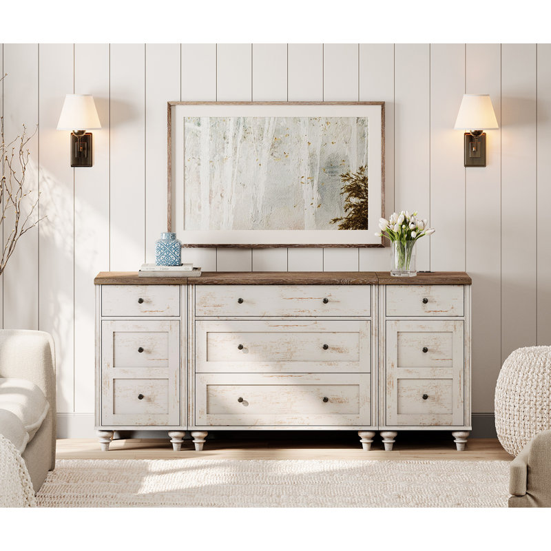 Scarlett Modern TV Stand For 75 Inch TV, Dresser With 5 Drawers And 2 Doors, Nightstands With Charging Station For Living Room Wood TV Console Table For 70 65 80 Inch TV For Bedroom