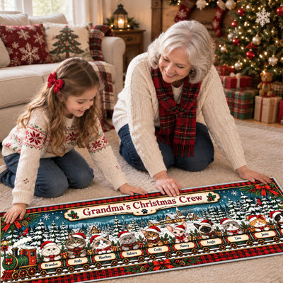 Tapis de corridor personnalisé pour toute la famille, motif pain d'épices et nom personnalisé, décoration d'entrée festive, cadeau de Noël pour la maison