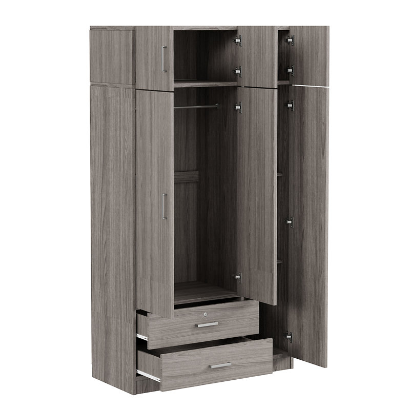 Armoire-miroir à 3 portes avec 2 tiroirs et armoire supérieure Isabeau, Gris