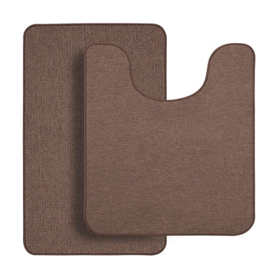 2-Piece Brown Bathroom Rug Set: 17X27 Mat & 20X24 U-Shape Toilet Rug