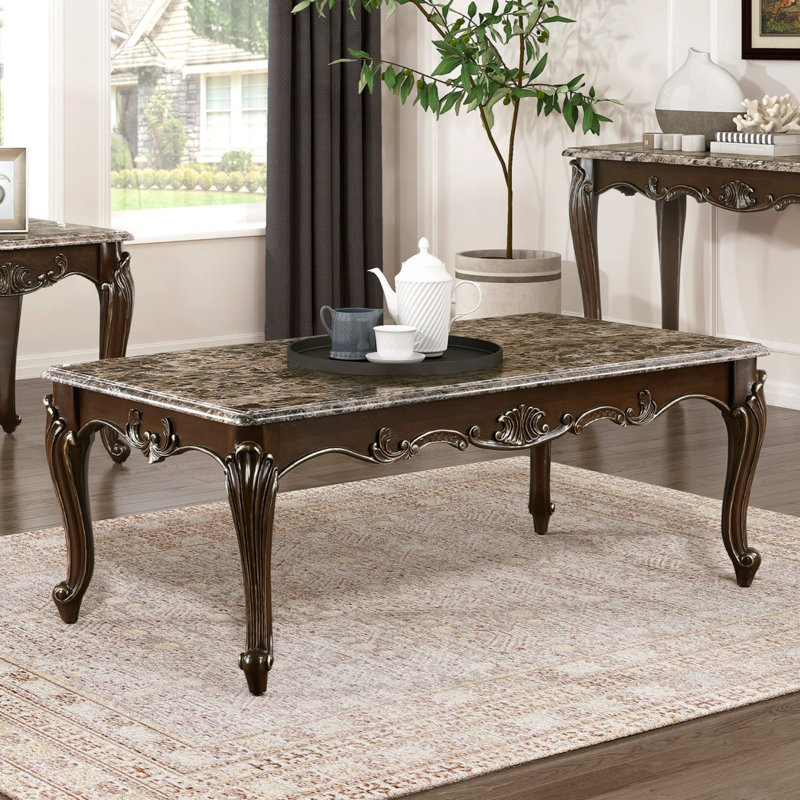 Table de cocktail traditionnelle de luxe avec plateau en marbre et finition cerisier 1 pièce