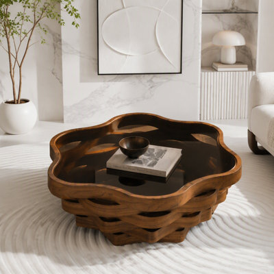 Table basse irrégulière en forme de nuage avec plateau en verre trempé