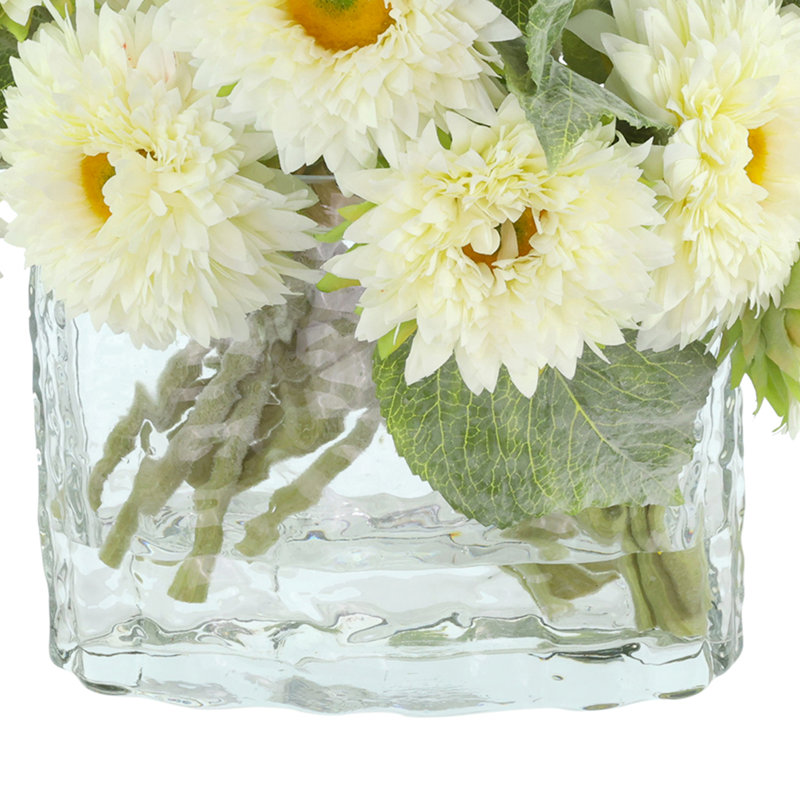 Arrangement d'automne tournesol dans un vase ondulé en verre, H 14 po x l 21 po x P 16 po