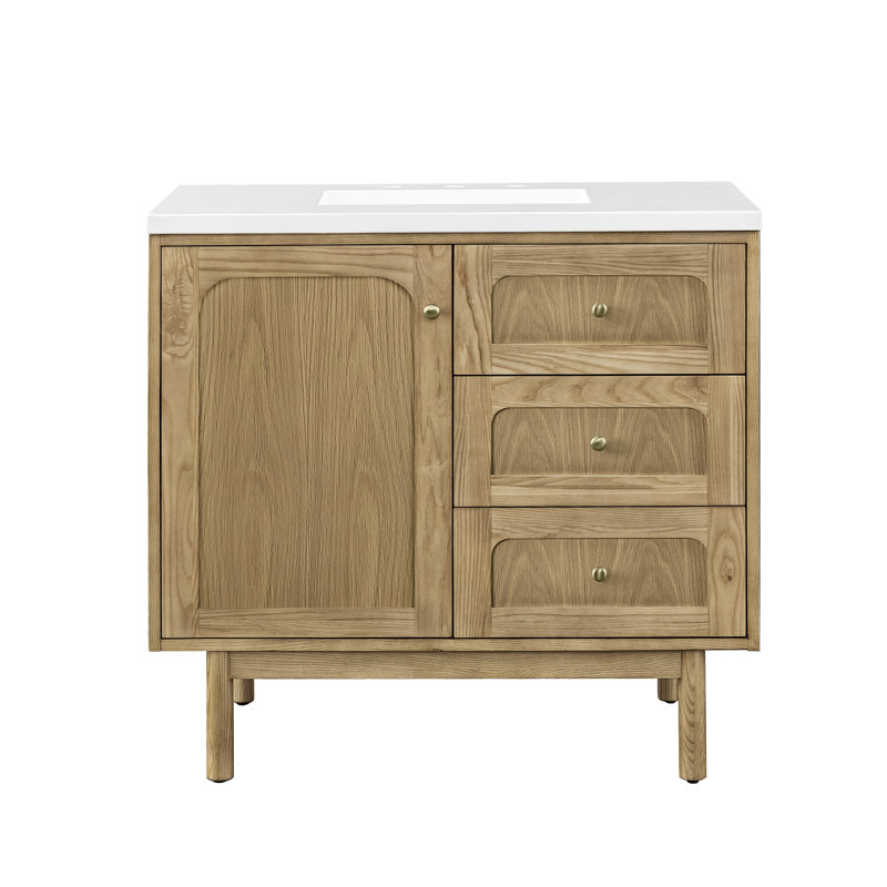Laurent 36'' W Single Vanity, White Zeus, 8" Widespread, Light Natural Oak