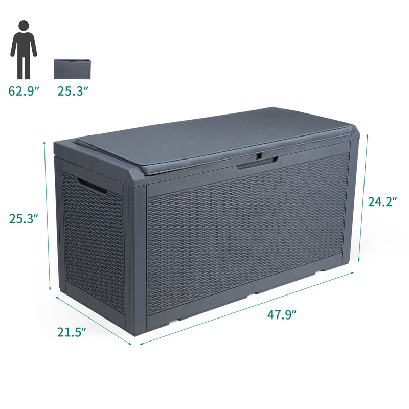 Quartey 100 Gallons Garden Storage Box Resin Lockable Deck Box with Cushion, Grey
