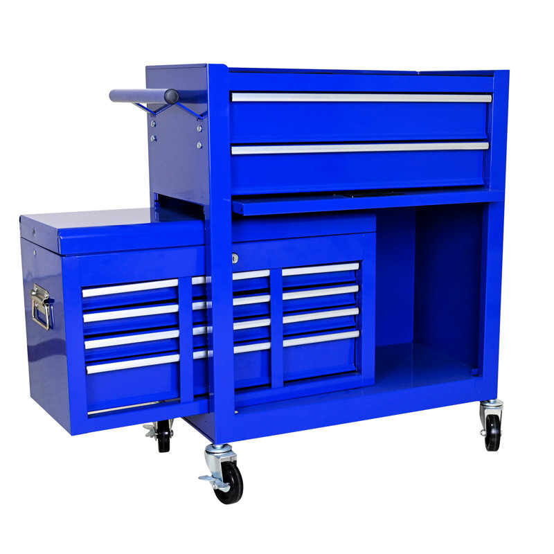 Coffre haute capacité 8 - bleu avec outil de rangement supplémentaire sur roulettes verrouillable, Bleu
