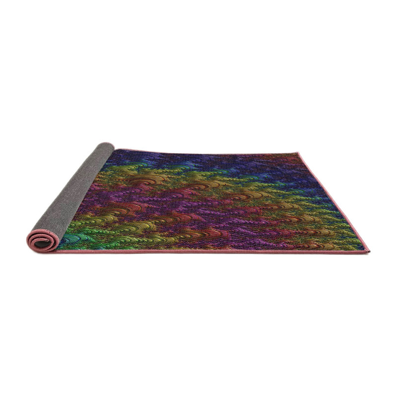 Tapis jaune/bleu/rouge tissé à la machine, Carré 5 pi