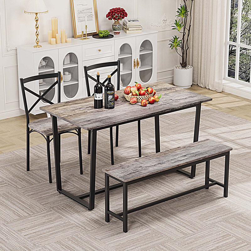 4-Piece Rectangle Dining Table Set, Gray/Black