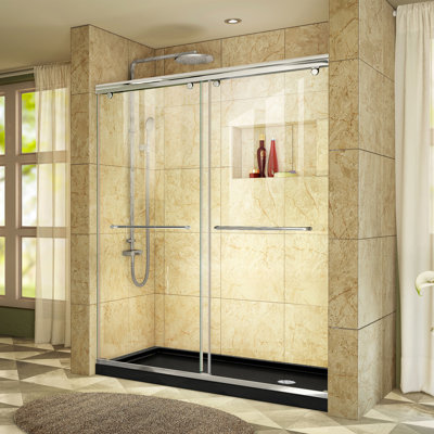 DreamLine Charisma P 30 po x l 60 po x H 78 3/4 po Porte de douche sans cadre chromée avec base de douche noire à drain à gauche