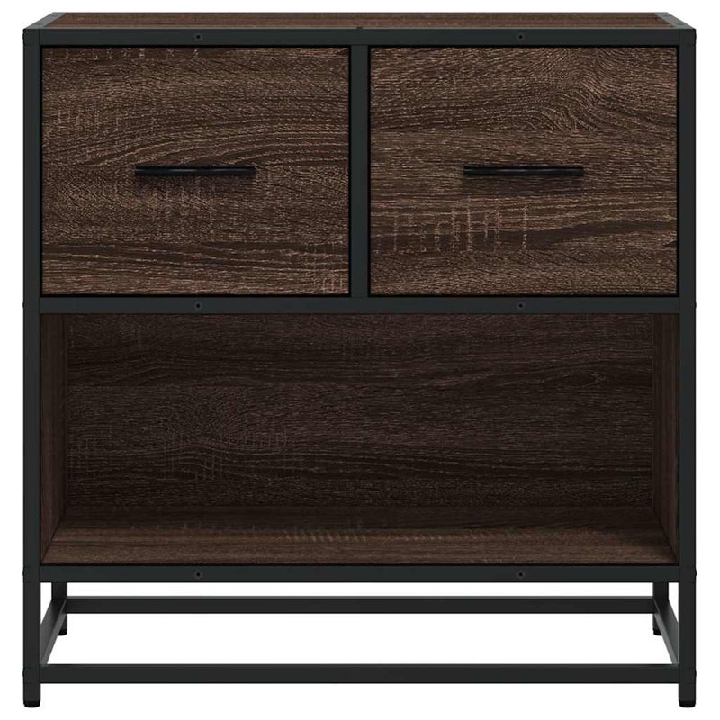 60cm W Metal Bedside Table, Brown oak