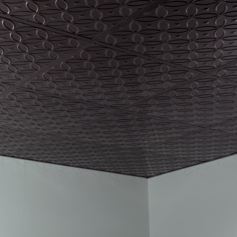 Panneau de plafond décoratif en vinyle 2 pi x 2 pi FASÂDE Rings, Étain fumé