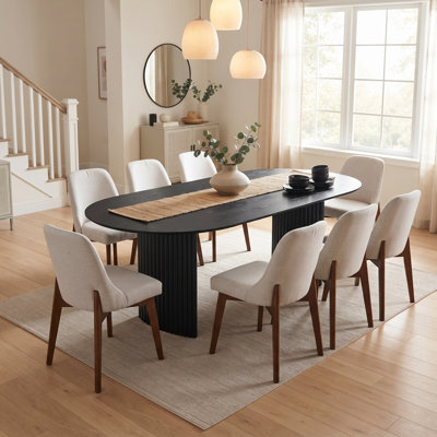 Tables de cuisine ovales noires de 79 po avec 8 chaises de salle à manger Meriwether