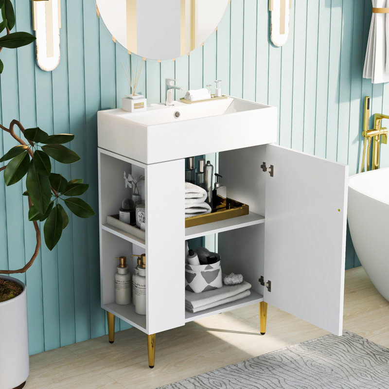 Meuble-lavabo de salle de bain 21,6 po, Doré