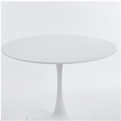 Table tulipe de 42,1 po de couleur blanche, table de salle à manger de style Mid-Century pour 4 à 6 personnes - plateau de table rond en panneau de fibres à densité moyenne (le plateau se compose de deux panneaux), table de salle à manger à piédestal, table de bout et table basse de loisir