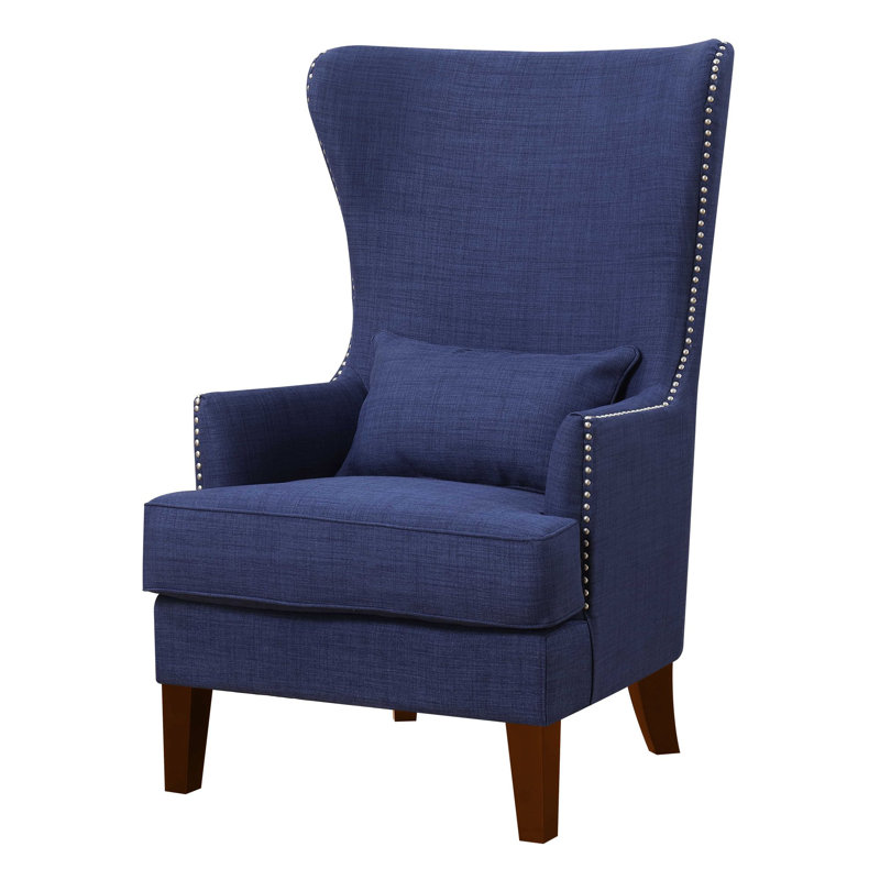 Kegan Accent Chair with Chrome Nails, Blue Chenille