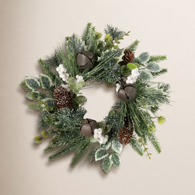 14" Artificial Mixed Pine Berry Christmas Accent Ring, Green