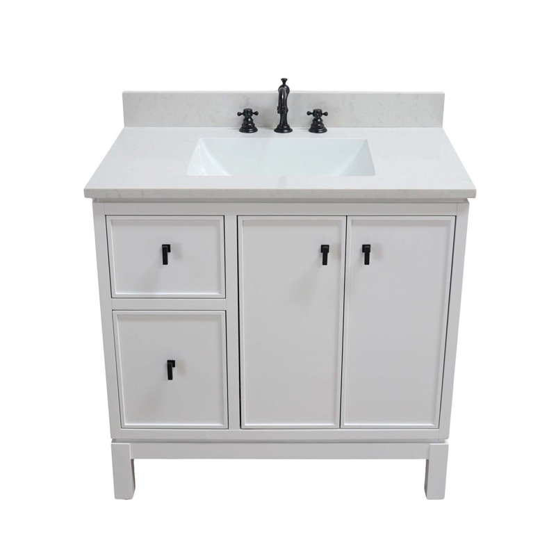 Meuble-lavabo simple avec plateau en quartz, Noir mat, Blanc
