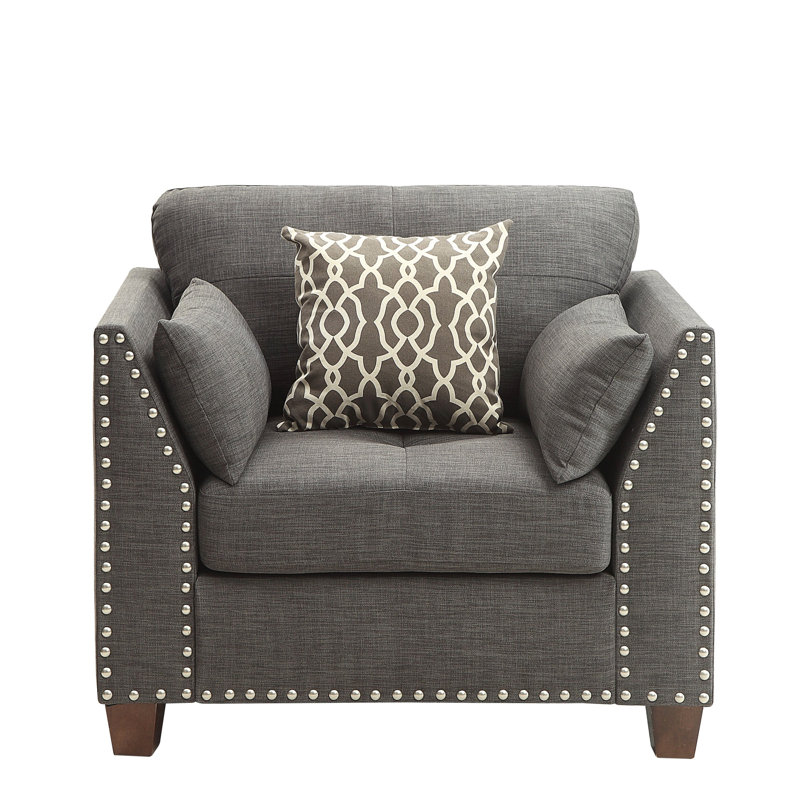 Chaise en lin gris anthracite Laurissa avec 3 coussins