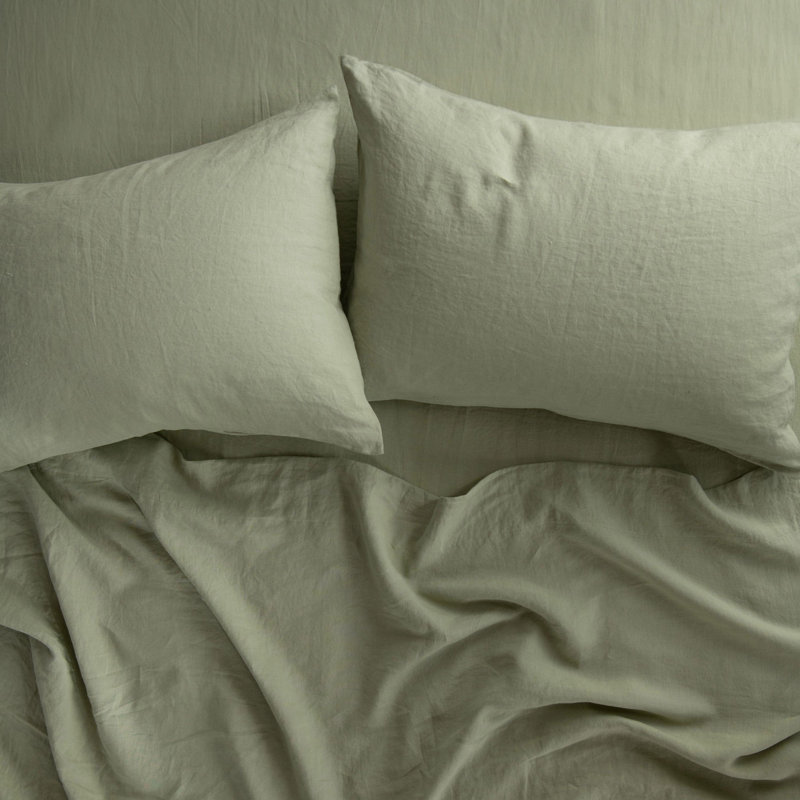 100% French Linen Pillowcase Set, Matcha, Standard Pillowcase