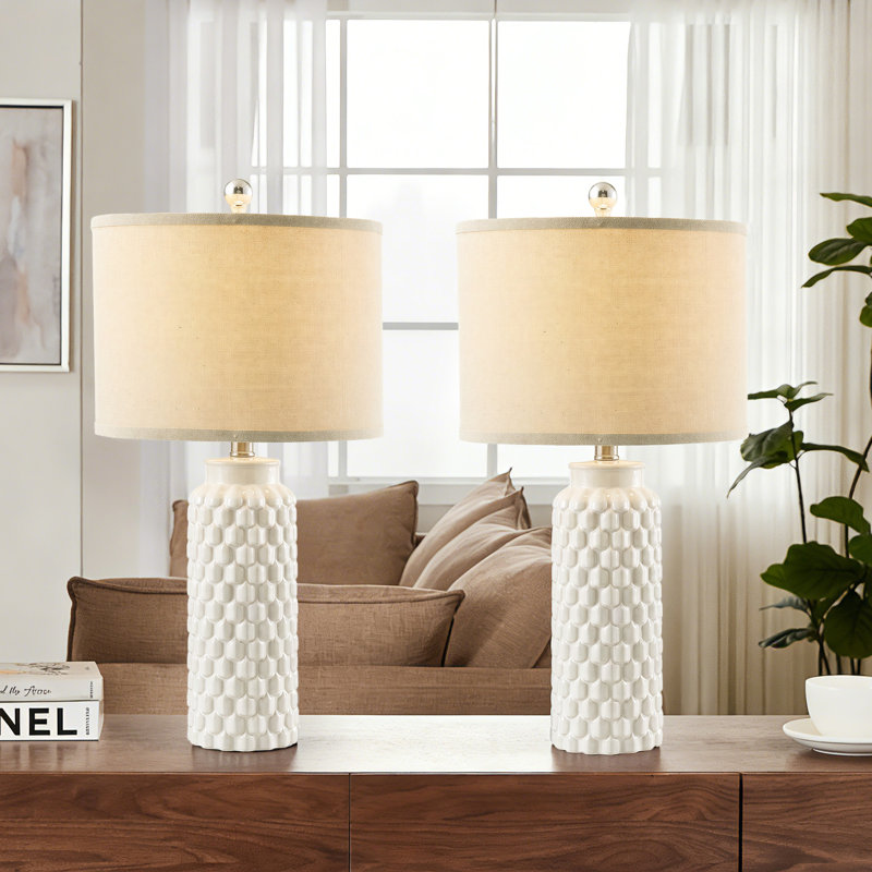 21" H Dimmable Ceramic Table Lamps, Creamy Yellow