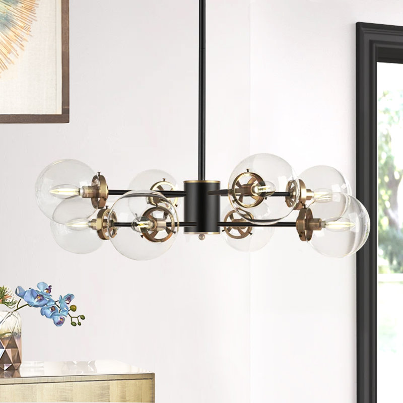 Millender 8-Light Dimmable Sputnik Modern Linear Chandelier, Transparent
