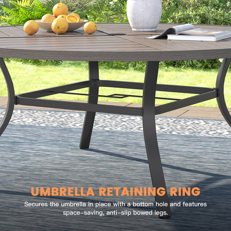 6-Person Patio Dining Set with Round Patio Dining Table and Padded Swivel Chairs, Brush Wood Gray/Sandshell