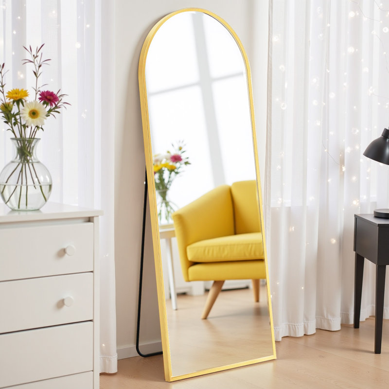 Miroir arqué pleine longueur, grand miroir de plancher avec cadre suspendu ou miroir mural incliné, Doré, 59 po x 16 po