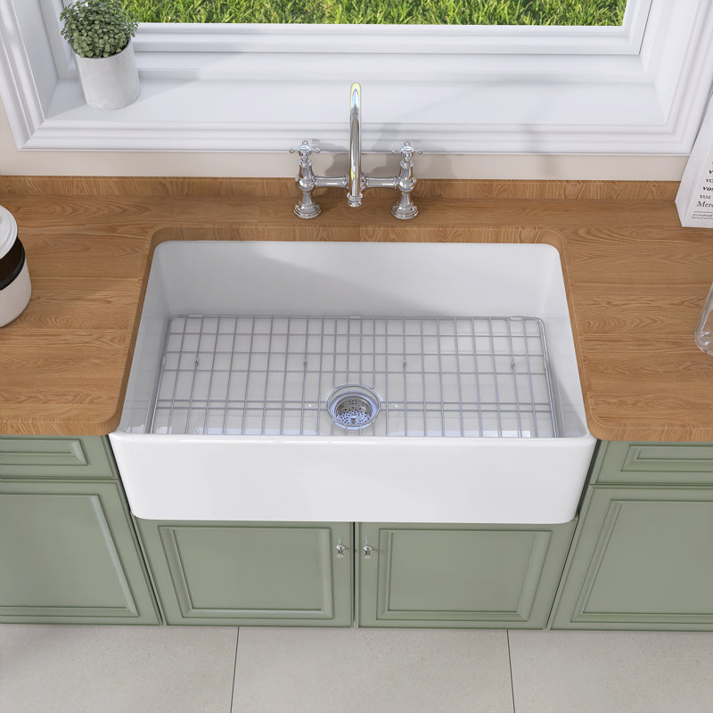 Luxe Fireclay 36 in. White Farmhouse Sink Apron Front Farm Sink Single Bowl Kitchen Sink with Accessory Kit